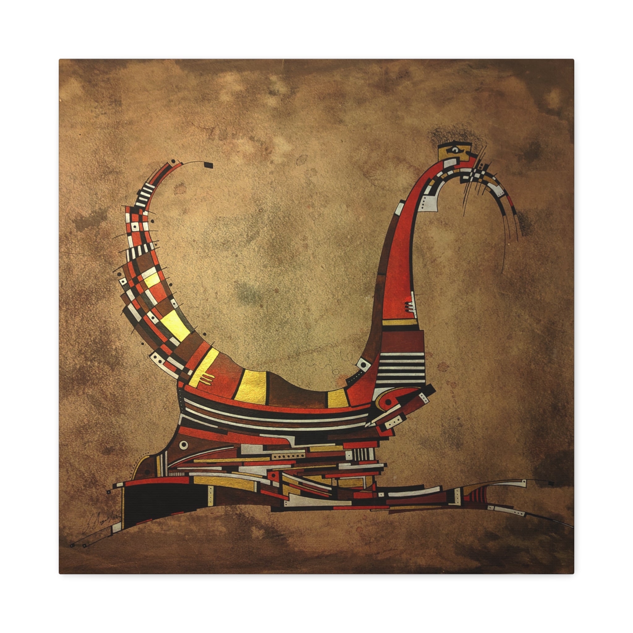 Figurative Geometric Matte Canvas Art Name is "Simurg"