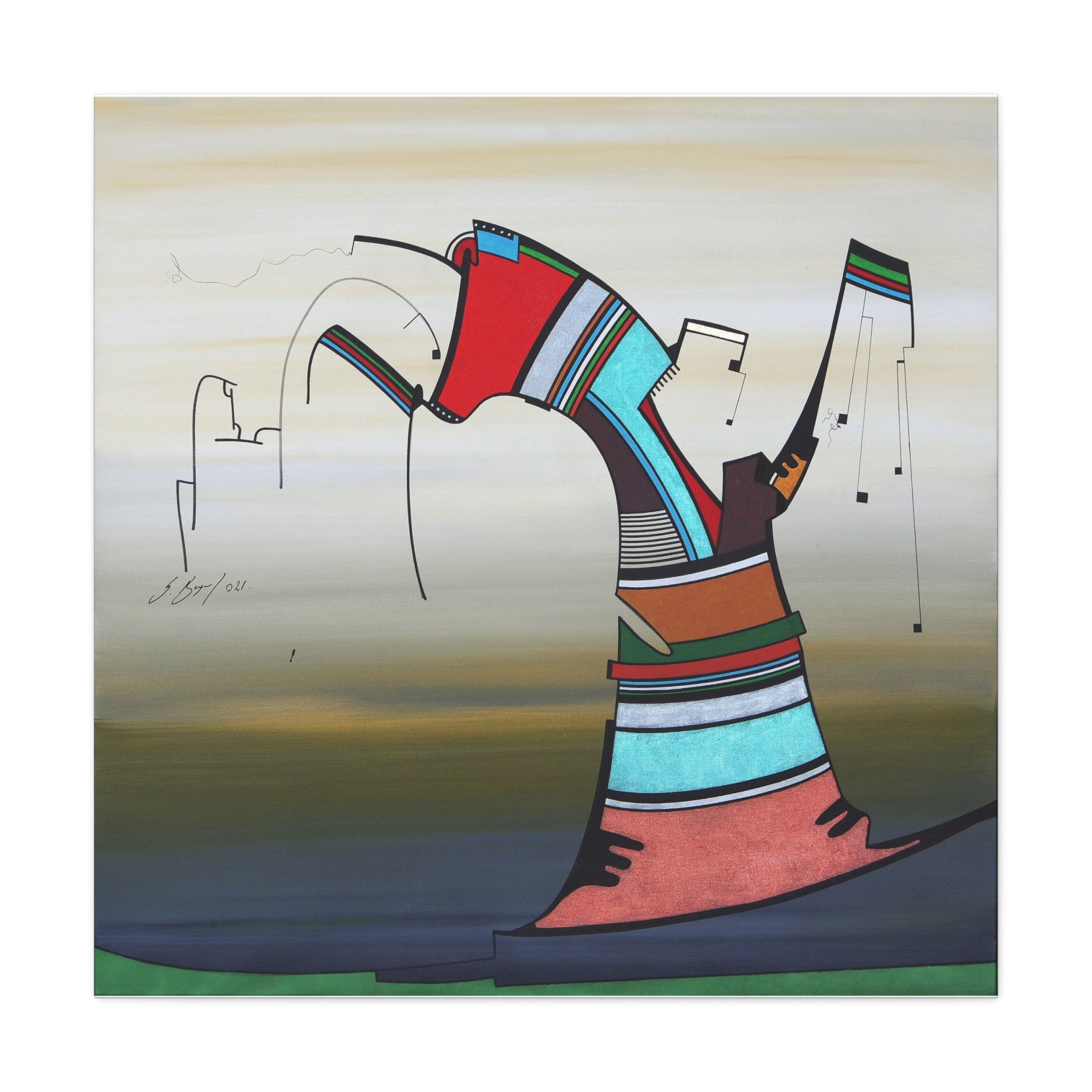 Copy of Figurative Geometric Matte Canvas Art Name is "Praying Mantis"