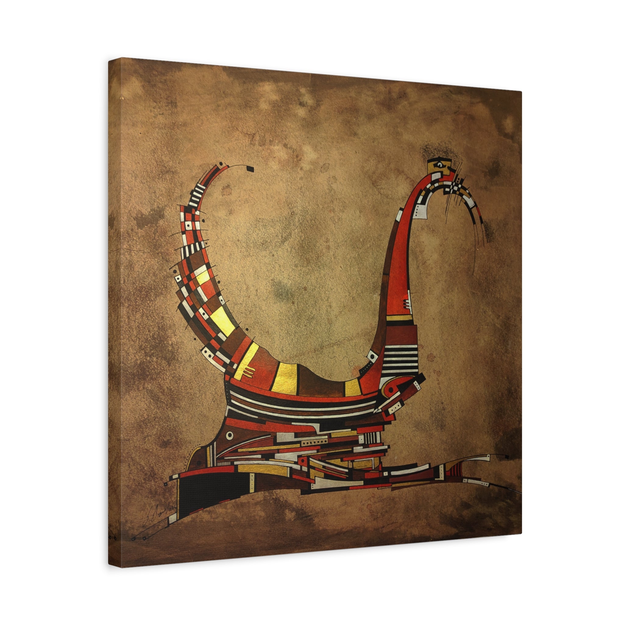 Figurative Geometric Matte Canvas Art Name is "Simurg"
