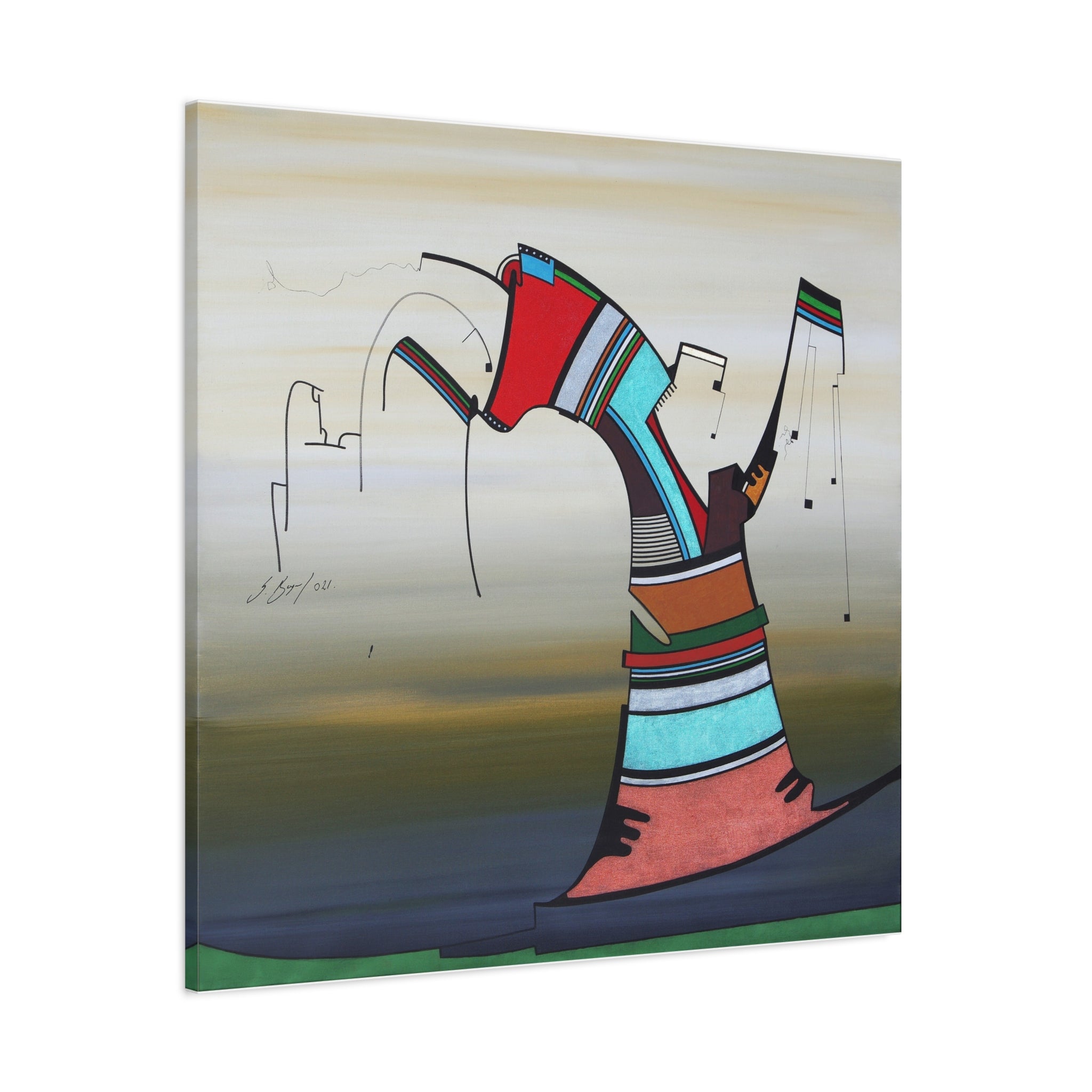 Copy of Figurative Geometric Matte Canvas Art Name is "Praying Mantis"