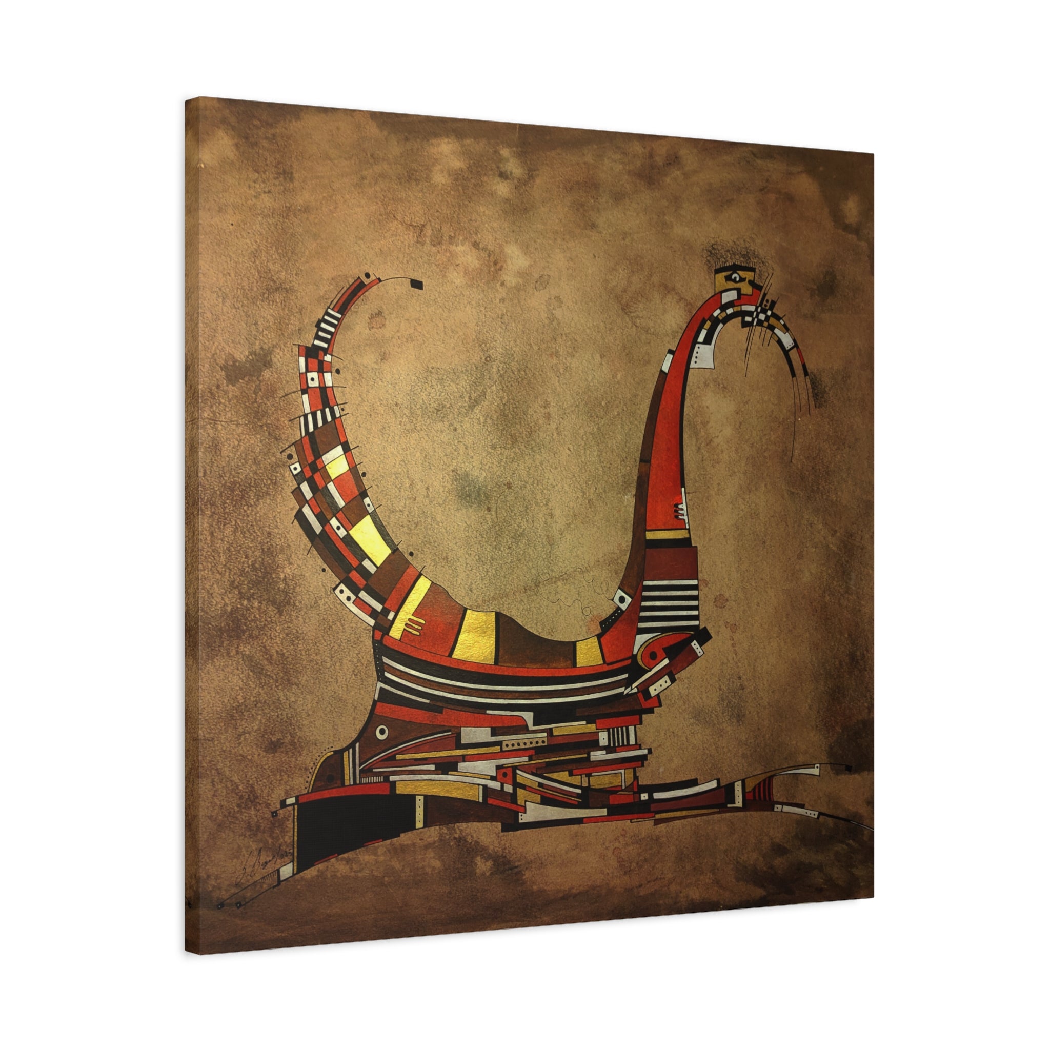 Figurative Geometric Matte Canvas Art Name is "Simurg"