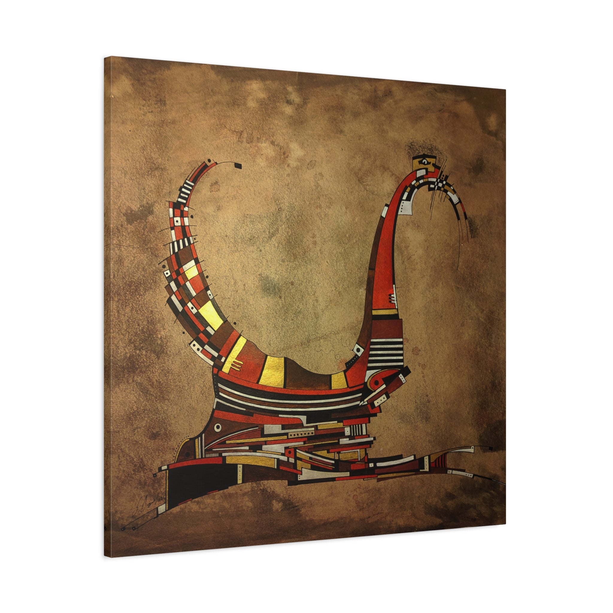 Figurative Geometric Matte Canvas Art Name is "Simurg"