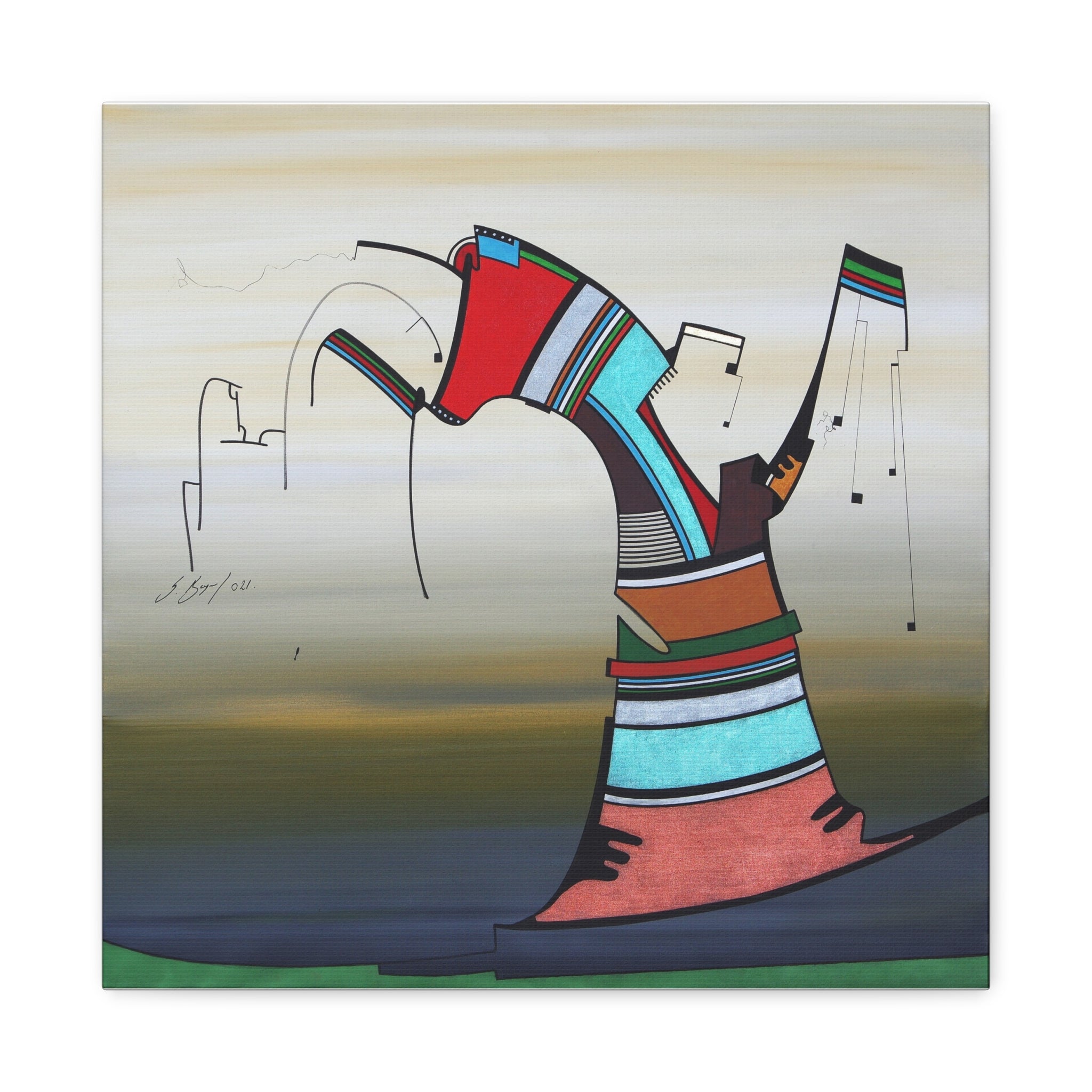 Copy of Figurative Geometric Matte Canvas Art Name is "Praying Mantis"