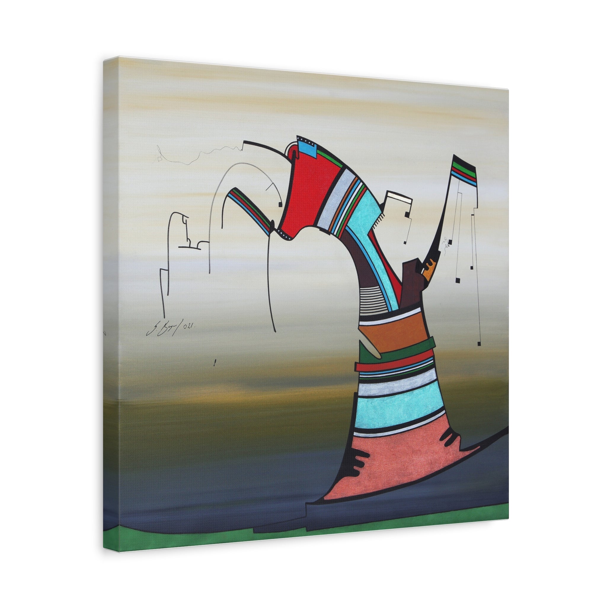Copy of Figurative Geometric Matte Canvas Art Name is "Praying Mantis"