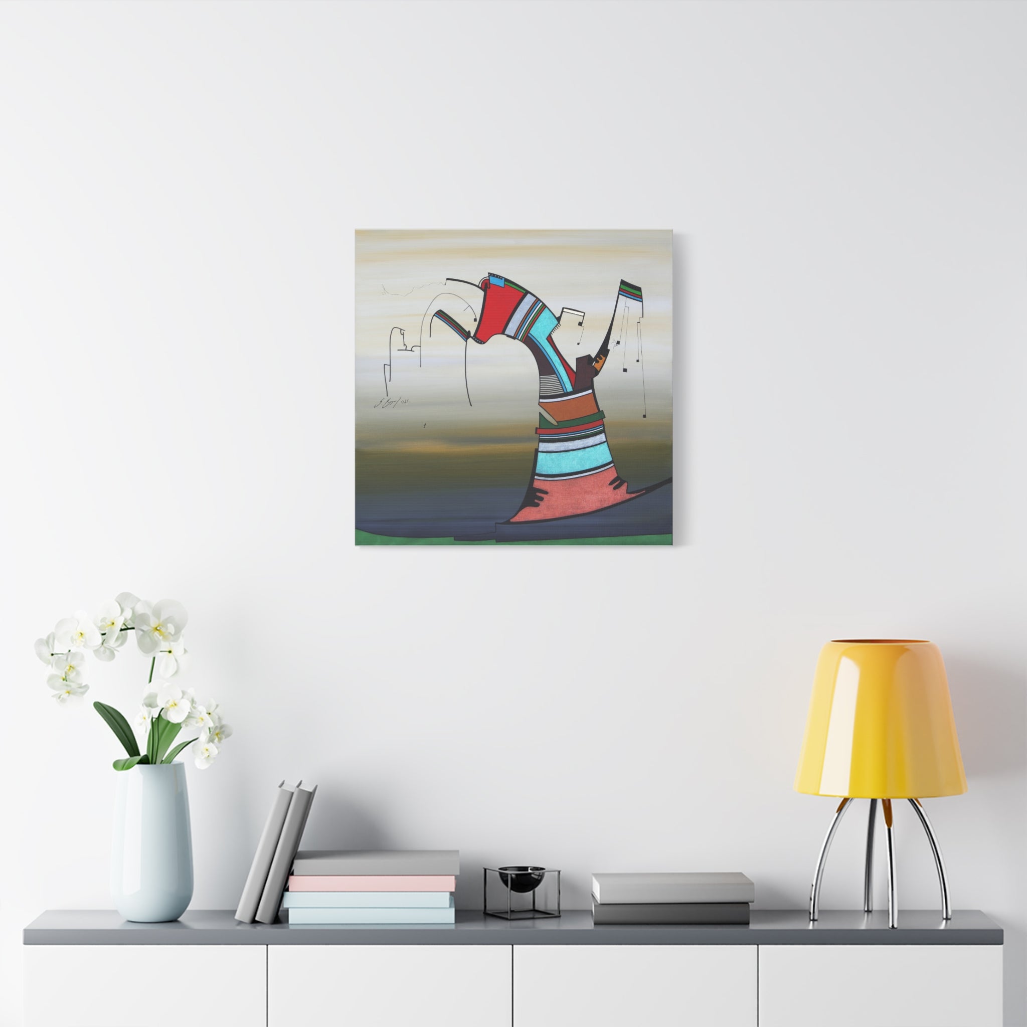 Copy of Figurative Geometric Matte Canvas Art Name is "Praying Mantis"