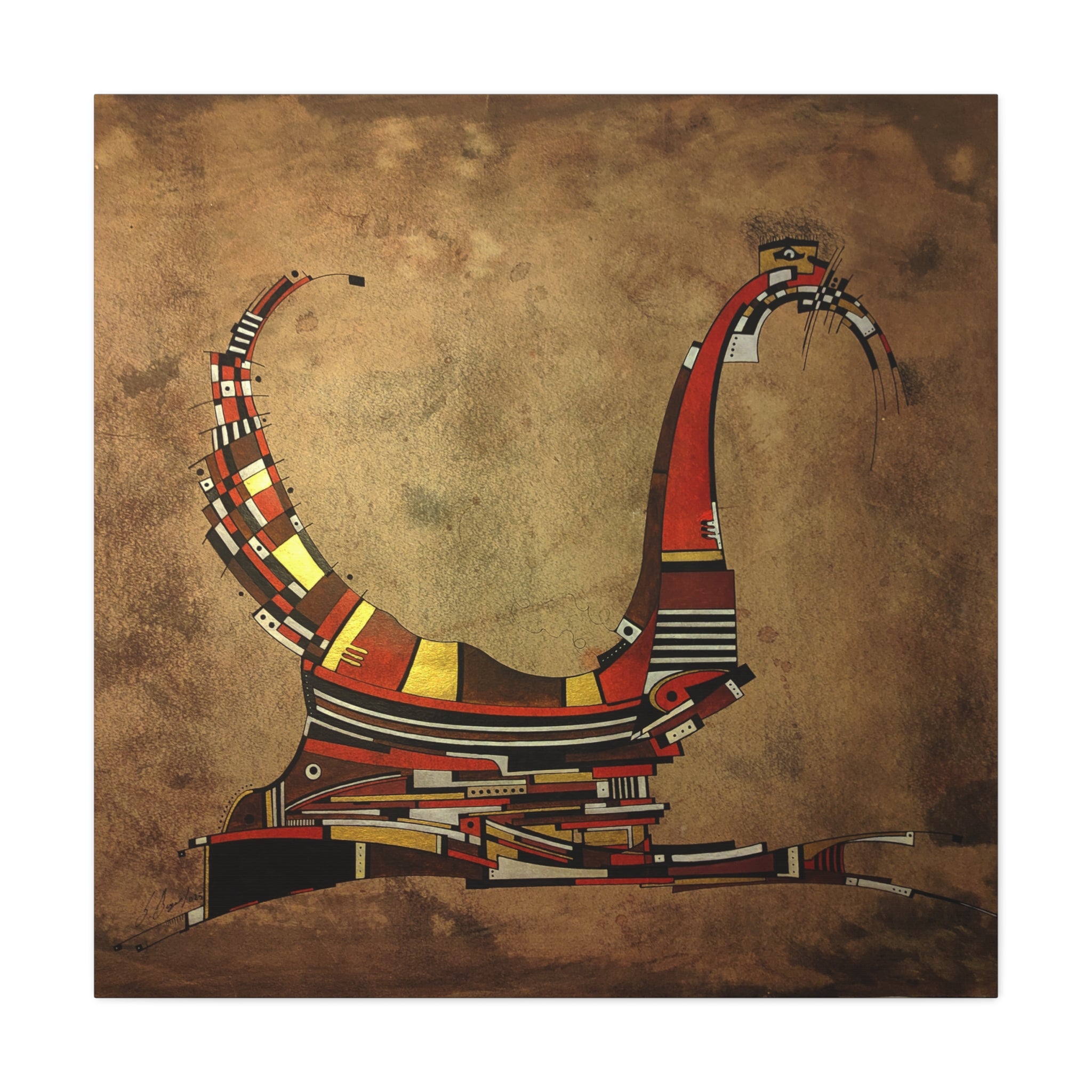 Figurative Geometric Matte Canvas Art Name is "Simurg"